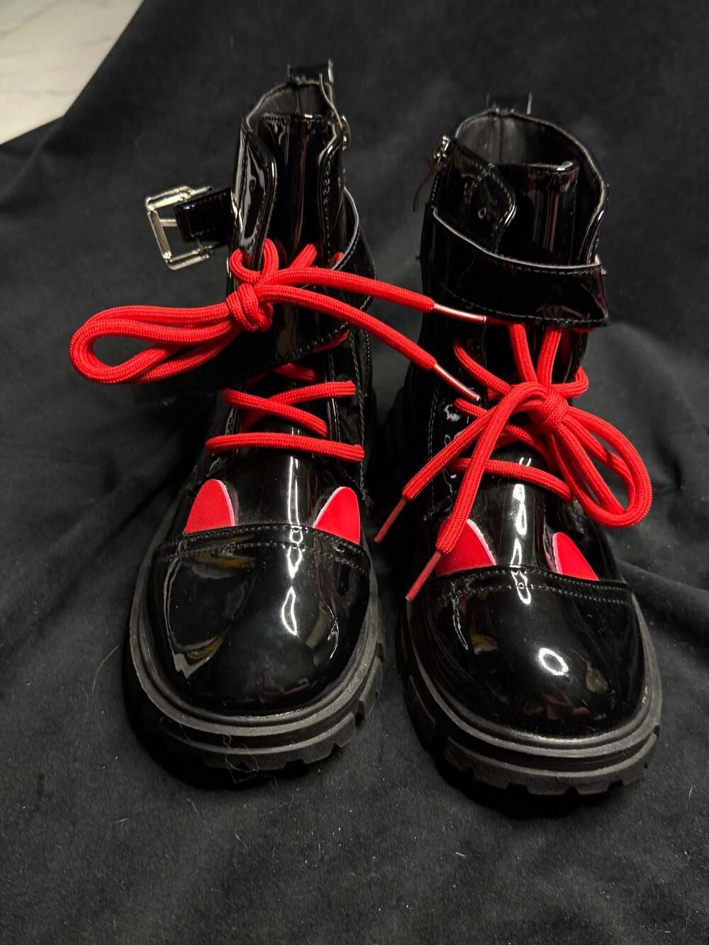 CUBBY-57 Platform Ankle Boots with Red Accents and Buckle Detail